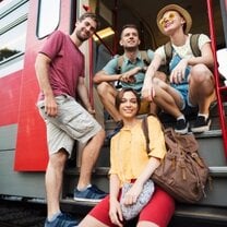 A group of friends smiling