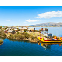 Lake with traditional Peruvian boats