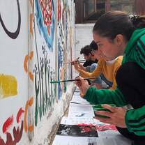 Students painting the wall