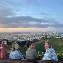 Students overlooking city