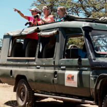 Volunteer in game drive vehicle 