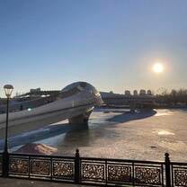 A bridge over a frozen river
