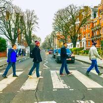 Participants walk in crosswalk in London, England