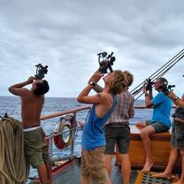 Sailors using sextants for celestial navigation