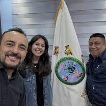 Group photo with flag