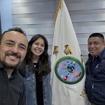 Group photo with flag