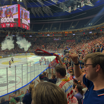 A large crowd of fans at a Sparta Prague hockey game 