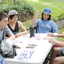 Spanish bingo outdoors on campus