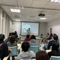 Student at final presentation in classroom