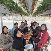 Students enjoying strawberry picking with locals