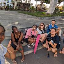 Group photo on street stairs