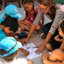 teaching group of kids