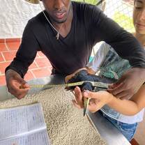 Volunteers measuring bird's wings