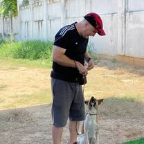 Training one of the shelter dogs