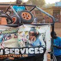 Open truck with play equipment