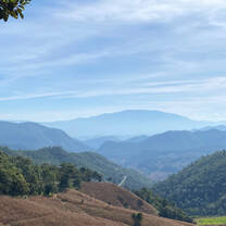 A beautiful view of the mountains and blue sky