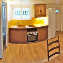 kitchenette, toilet, and shower