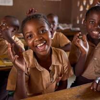 Happy children during a class.