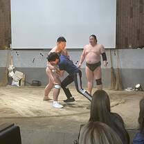 One of our students challenged to the ex-professional Sumo wrestler. 