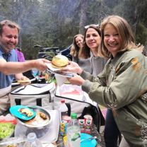 Group of people having burgers