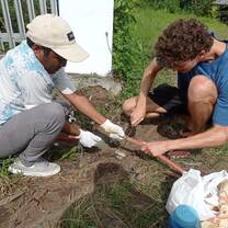 Students are learning how to install biogas piping systems.