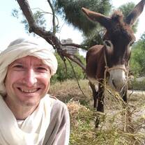 Volunteer with donkey 