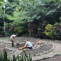 Interns Laying Garden Terrace
