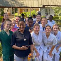 Volunteers with local health workers