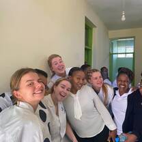 Volunteers with local health workers