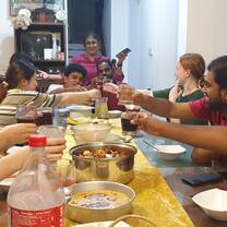 having meal with other volunteers