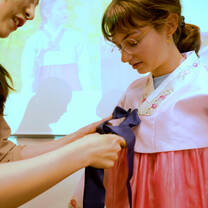EF student experiencing traditional Korean clothing