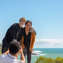 Waikato students at Raglan Beach.