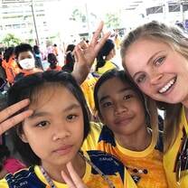 Teacher selfie with kids