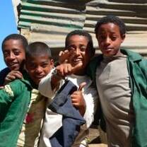 Volunteer with kids in Ethiopia