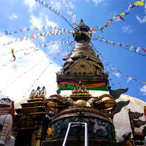 Temples and prayer flags in Nepal