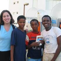 Israeli high school students snap a photo with their favorite teacher.