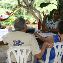 students learning Spanish in garden