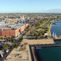 top view of Melbourne Australia buildings along the ocean