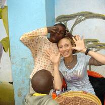 Volunteers playing with kids