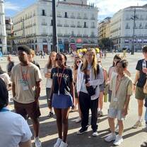 Students on a tour in Madrid street