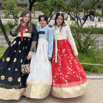 Students wearing traditional dress in Seoul