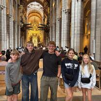 Spanish campers inside Santiago's Cathedral