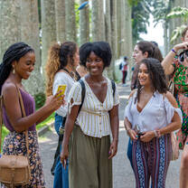 Students talking outside. 