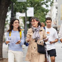 Students walking around the city. 