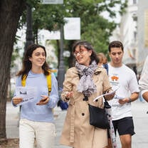 Students walking around the city. 