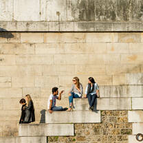 Students on steps. 
