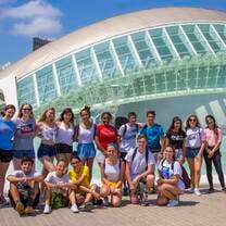 Group of students in front of the Natural Science Museum of Valencia