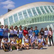 Group of students in front of the Natural Science Museum of Valencia