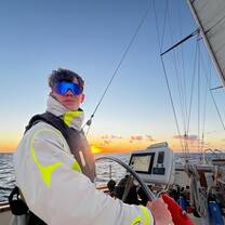 Student earning their helmsona (helmsman nickname) while on morning watch