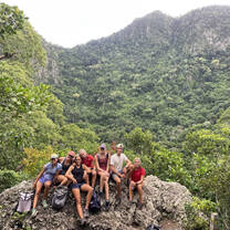 Students on a hike to a volcano on Statia
